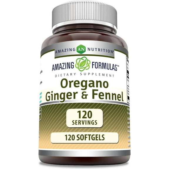 Amazing Formulas Oregano (Origanum) Oil with Ginger & Fennel 120 Softgels Supplement | Non-GMO | Gluten-Free | Made in USA