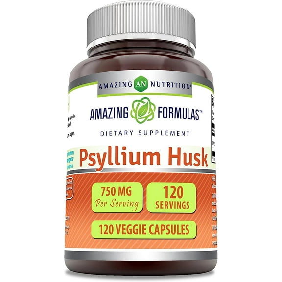 Amazing Formulas Psyllium Husk 750mg 120 Veggie Capsules Supplement | Non-GMO | Gluten Free | Made in USA | Suitable for Vegetarians