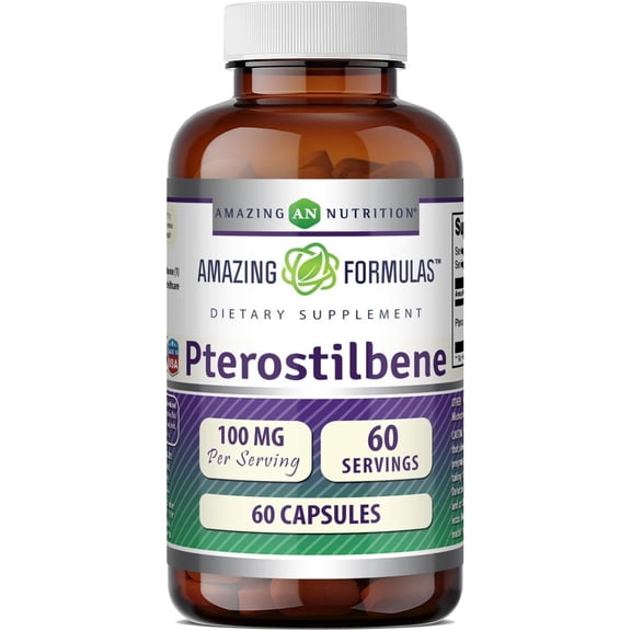 Amazing Formulas Pterostilbene 100 Mg per Serving 60 Capsules Supplement | Non-GMO | Gluten Free