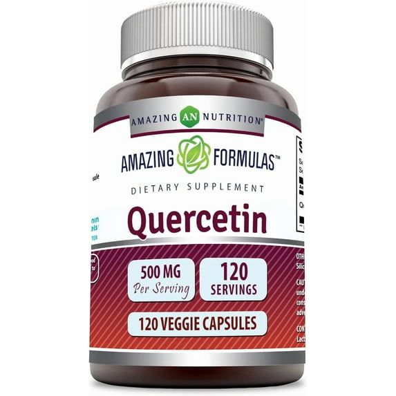 Amazing Formulas Quercetin 500 mg Per Serving 120 Veggie Capsules Supplement | Non-GMO | Gluten Free