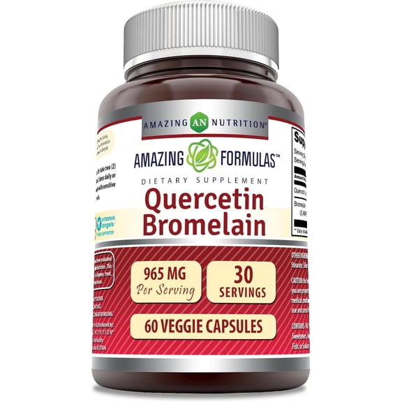 Amazing Formulas Quercetin Bromelain 965mg Per Serving 60 Veggie Capsules Supplement | 800mg Quercetin & 165mg Bromelain | Non-GMO | Gluten Free | Suitable for Vegetarians
