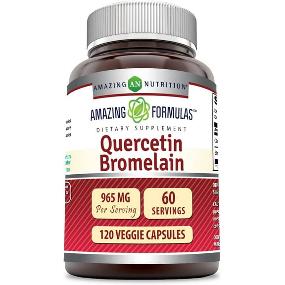 Amazing Formulas Quercetin 800mg with Bromelain 165mg 120 Veggie Capsules Supplement | Non-GMO | Gluten Free | Made in USA