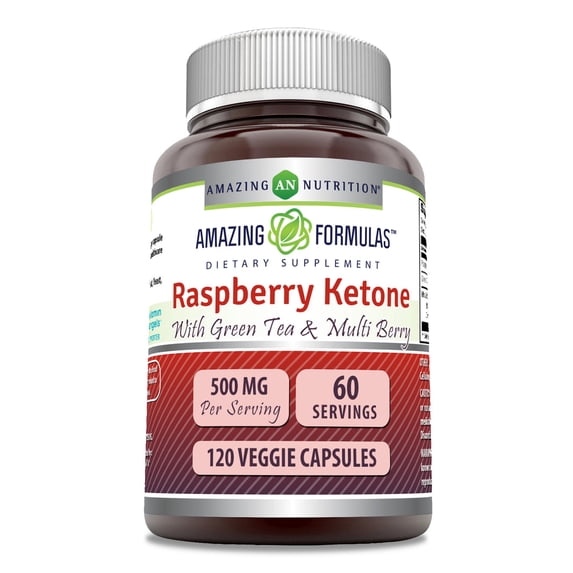 Amazing Formulas Raspberry Ketone with Green Tea Extract & Multi Berry Complex, 1000mg Per Serving 120 Veggie Capsules Supplement | Non-GMO | Gluten Free | Ideal for Vegetarians