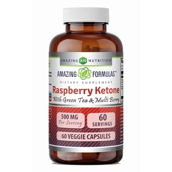 Amazing Formulas Raspberry Ketone with Green Tea Extract & Multi Berry Complex, 1000mg Per Serving 60 Veggie Capsules Supplement | Non-GMO | Gluten Free | Ideal for Vegetarians