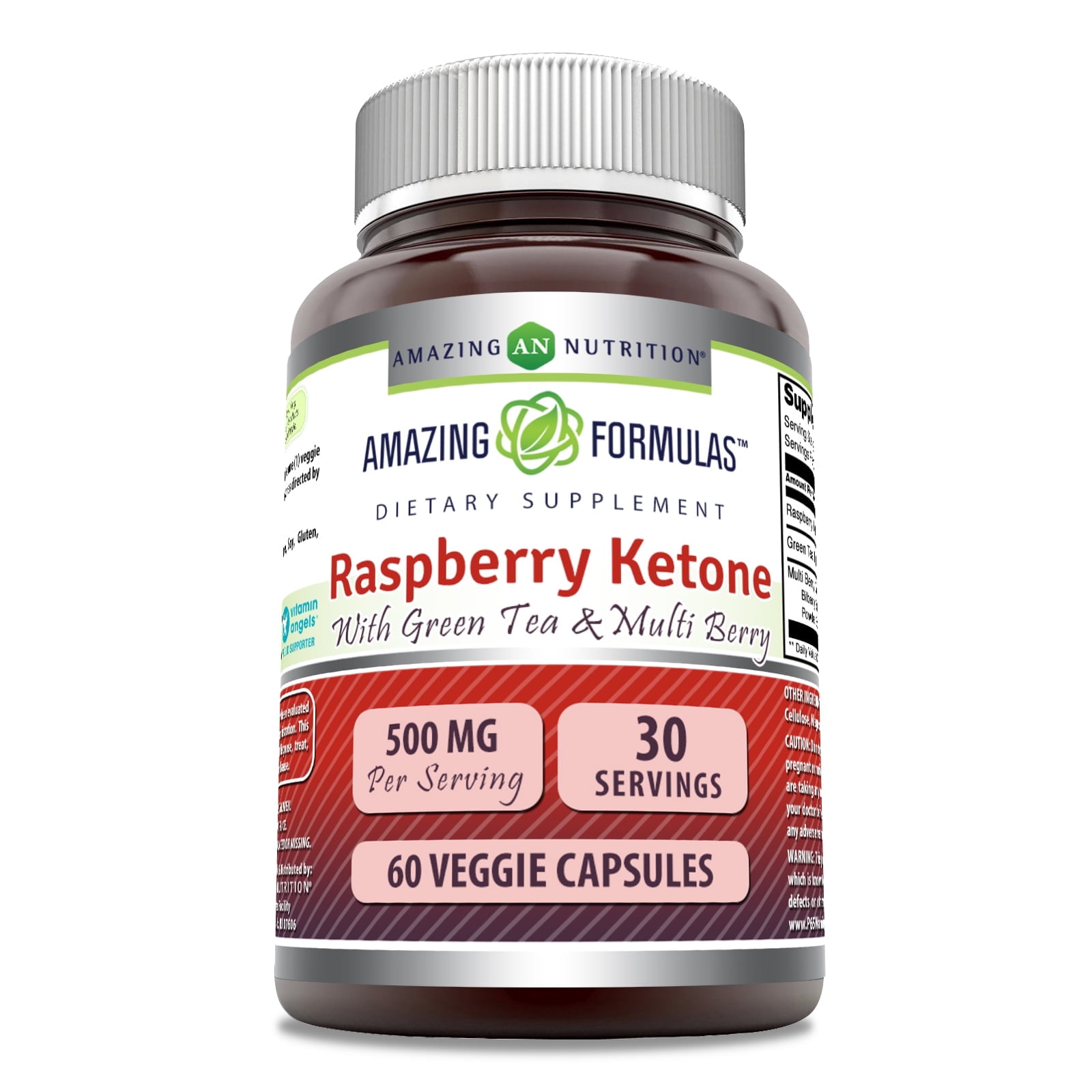 Amazing Formulas Raspberry Ketone with Green Tea Extract & Multi Berry Complex, 1000mg Per Serving 60 Veggie Capsules Supplement | Non-GMO | Gluten Free | Made in USA