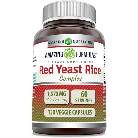 Amazing Formulas Red Yeast Rice Complex 1570 mg per Serving 120 Veggie Capsules (Non-GMO,Gluten Free) -with Coq10, Alpha Lipoic Acid & Milk Thistle