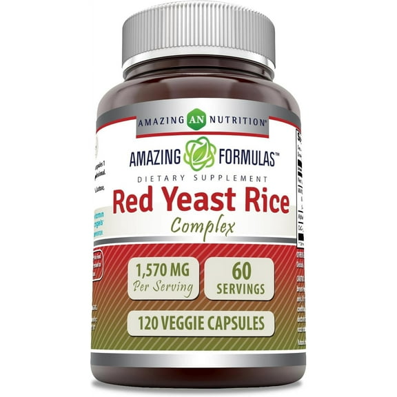 Amazing Formulas Red Yeast Rice Complex 1570 mg per Serving 120 Veggie Capsules (Non-GMO,Gluten Free) -with Coq10, Alpha Lipoic Acid & Milk Thistle