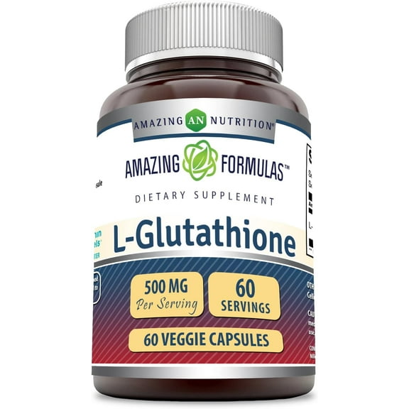 Amazing Formulas Reduced L-Glutathione 500 Mg Per Serving 60 Veggie Capsules Supplement | Non-GMO | Gluten Free | Made in USA