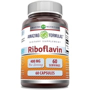 Amazing Formulas Riboflavin 400mg Per Serving 60 Capsules Dietary Supplement | Vitamin B2 Supplement | Non-GMO | Gluten Free