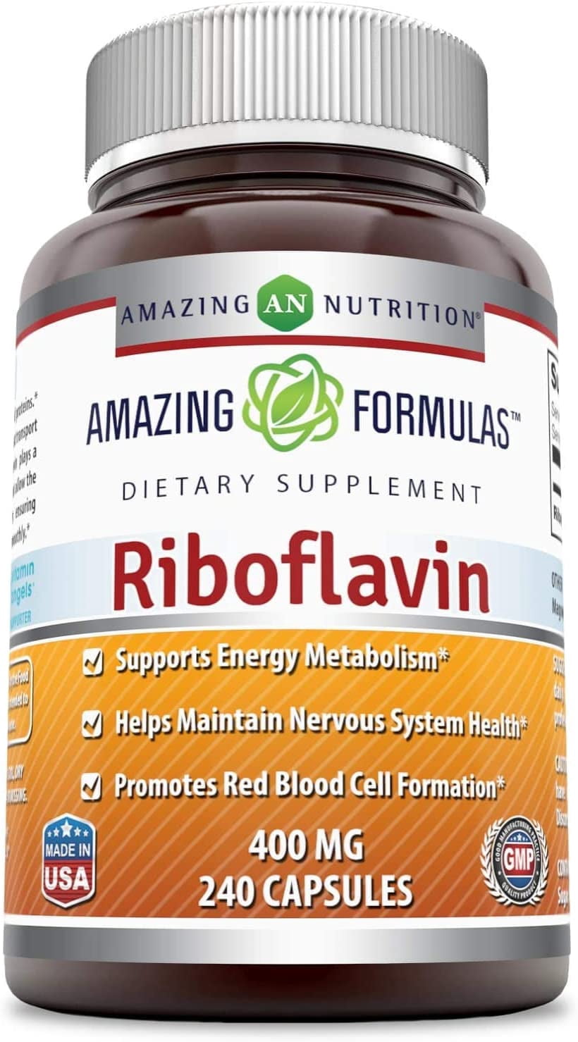 Amazing Formulas Riboflavin 400mg Per Serving 240 Capsules Dietary Supplement | Vitamin B2 Supplement | Non-GMO | Gluten Free
