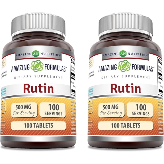 Amazing Formulas Rutin 500mg Per Serving 100 Tablets Supplement | from Sophorae japonica linn Flower | Non-GMO | Gluten Free | Pack of 2