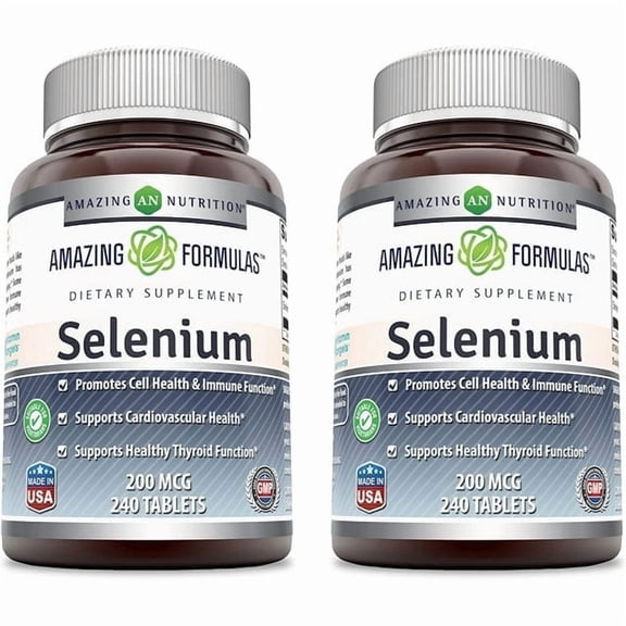 Amazing Formulas Selenium 200 mcg Per Serving 240 Tablets Supplement | Non-GMO | Gluten Free | Made in USA | Pack of 2