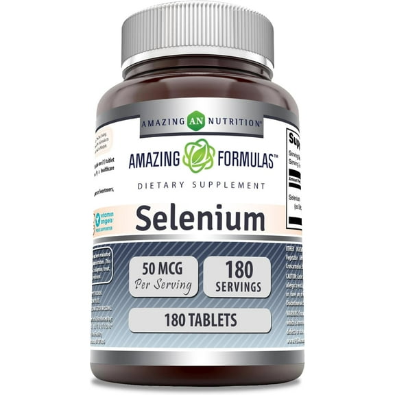 Amazing Formulas Selenium 50 Mcg Per Serving 180 Tablets Supplement | Non-GMO | Gluten Free | Made in USA