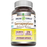 Amazing Formulas Serrapeptase 120,000 IU 270 Veggie Capsules Supplement | Non-GMO | Gluten Free | Suitable for Vegetarians
