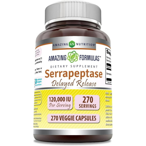 Amazing Formulas Serrapeptase 120,000 IU 270 Veggie Capsules Supplement | Non-GMO | Gluten Free | Made in USA