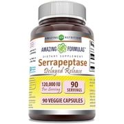 Amazing Formulas Serrapeptase 120,000 IU 90 Veggie Capsules Supplement | Non-GMO | Gluten Free | Suitable for Vegetarians