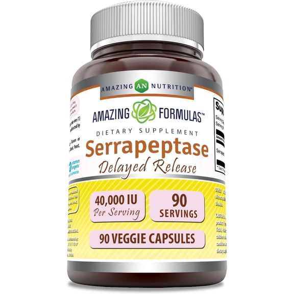 Amazing Formulas Serrapeptase 40,000 IU 90 Veggie Capsules Supplement | Non-GMO | Gluten Free | Ideal for Vegetarians