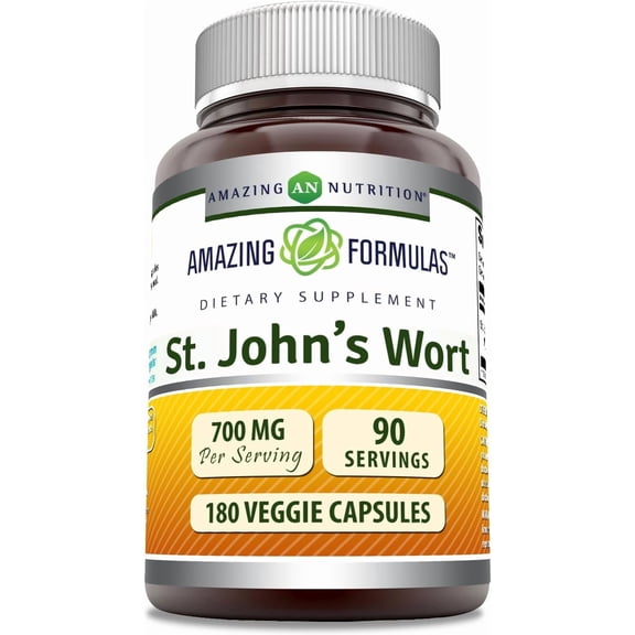 Amazing Formulas St. John's Wort 700 Mg Per Serving 180 Veggie Capsules Supplement | Hypericum Perforatum Extract | Non-GMO | Gluten Free | Ideal for Vegetarians