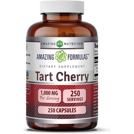 Amazing Formulas Tart Cherry 1000 MgPer Serving 250 Veggie Capsules Supplement | Non-GMO | Gluten Free | Made in USA