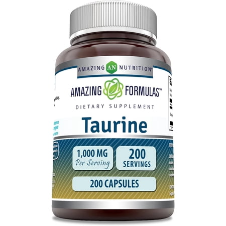 Amazing Formulas Taurine 1000mg Per Serving 200 Capsules Amino Acid Supplement | Non-GMO | Gluten Free