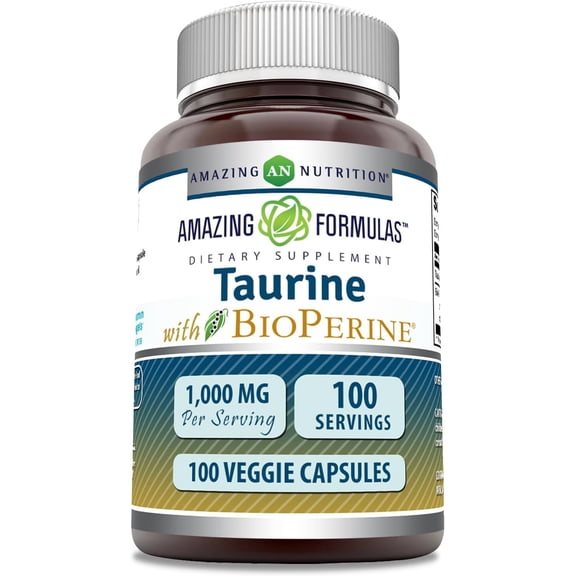 Amazing Formulas Taurine with Bioperine 1000 mg Per Serving 100 Veggie Capsules Supplement | Amino Acid | Non-GMO | Gluten Free
