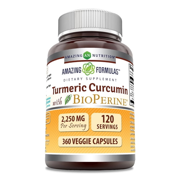 Amazing Formulas Turmeric Curcumin with Bioperine 2250 Mg per Serving 360 Veggie Capsules Supplement |120 Serving Per Bottle | Non-GMO | Gluten-Free | Suitable for Vegetarians