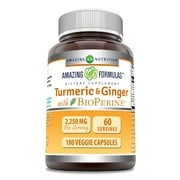 Amazing Formulas Turmeric Curcumin & Ginger with BioPerine 2250 mg Per Serving 180 Veggie Capsules | Non-GMO | Gluten Free | Made in USA | Ideal for Vegetarians
