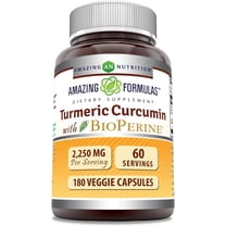 Amazing Formulas Turmeric Curcumin with Bioperine 2250 Mg per Serving 180 Veggie Capsules Supplement | 60 Serving Per Bottle | Non-GMO | Gluten-Free | Suitable for Vegetarians