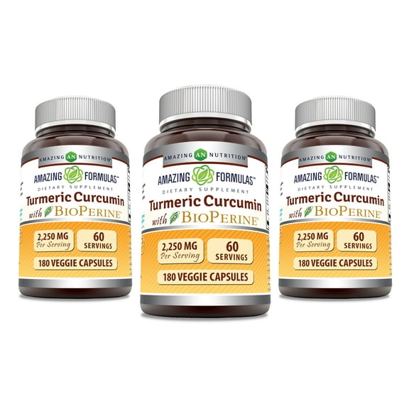 Amazing Formulas Turmeric Curcumin with Bioperine 1500Mg Per Serving 180 Veggie Capsules - Pack OF 3