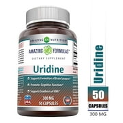 Amazing Formulas Uridine Dietary Supplement 300 Milligrams 50 Capsules Supplement | Non-GMO | Gluten Free | Made in USA