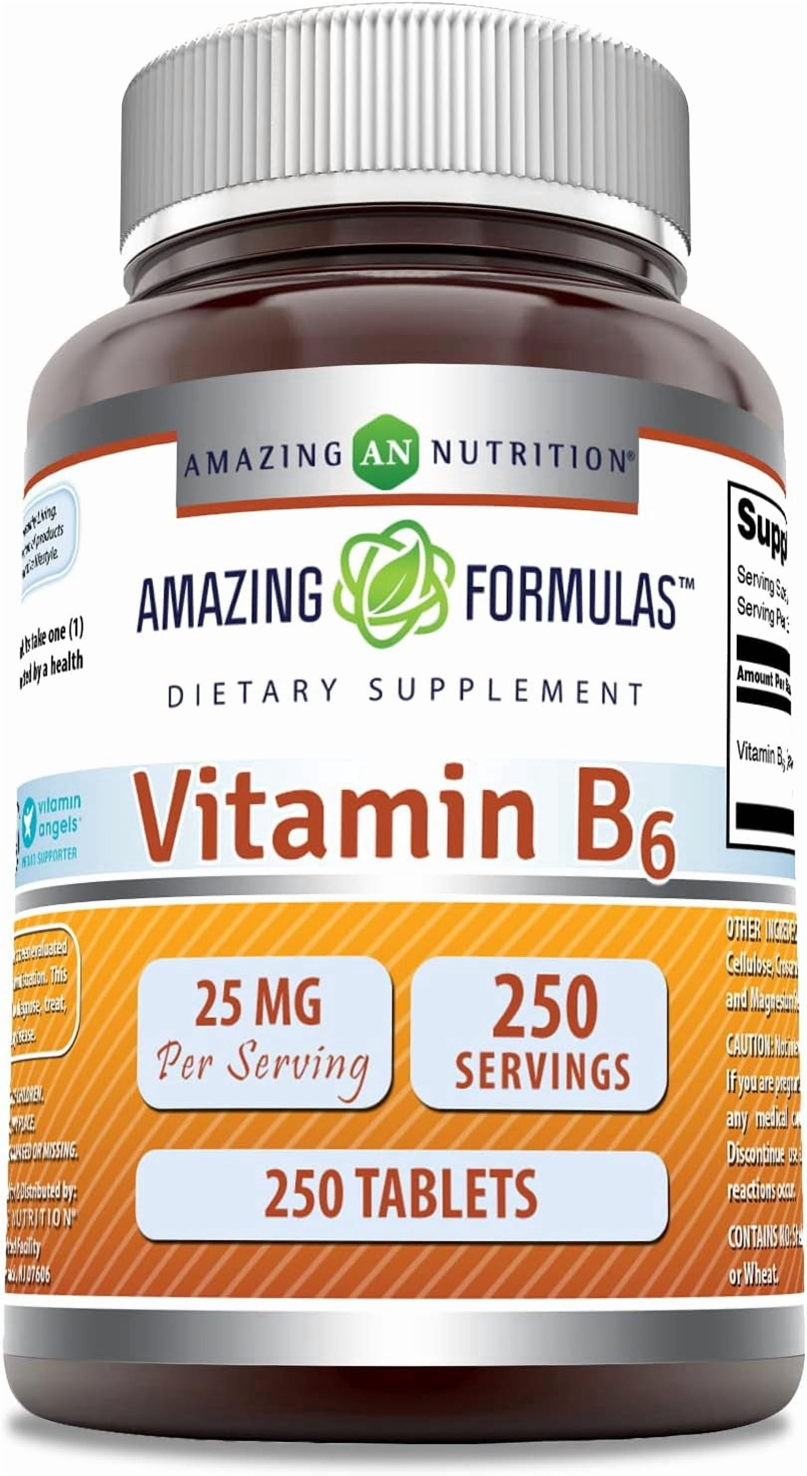 Amazing Formulas Vitamin B6 Pyridoxine 25mg Per Serving 250 Tablets Supplement | Non GMO | Gluten Free