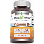 Amazing Formulas Vitamin B6 Pyridoxine 25mg Per Serving 250 Tablets Supplement | Non GMO | Gluten Free
