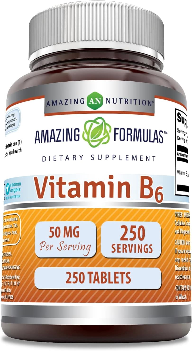 Amazing Formulas Vitamin B6 Pyridoxine 50mg Per Serving 250 Tablets Supplement | Non GMO | Gluten Free