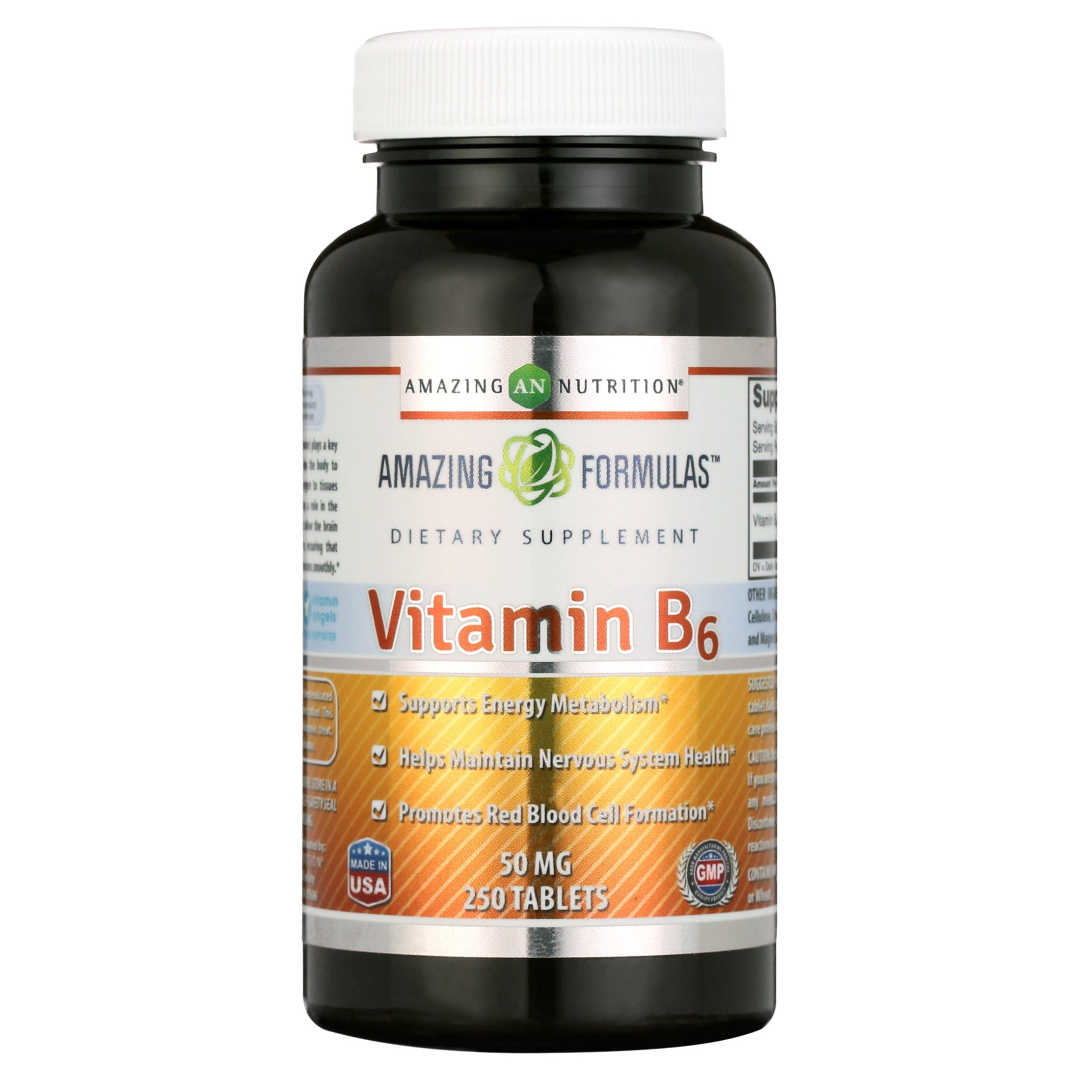 Amazing Formulas Vitamin B6 Pyridoxine 50mg, 250 Tablets, Non-GMO ...