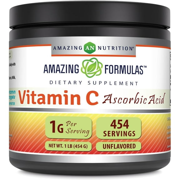 Amazing Formulas Vitamin C (Ascorbic Acid) 16 Oz Powder Supplement | 1 Gram Per Serving | 454 Servings | Non-GMO | Gluten Free | Made in USA