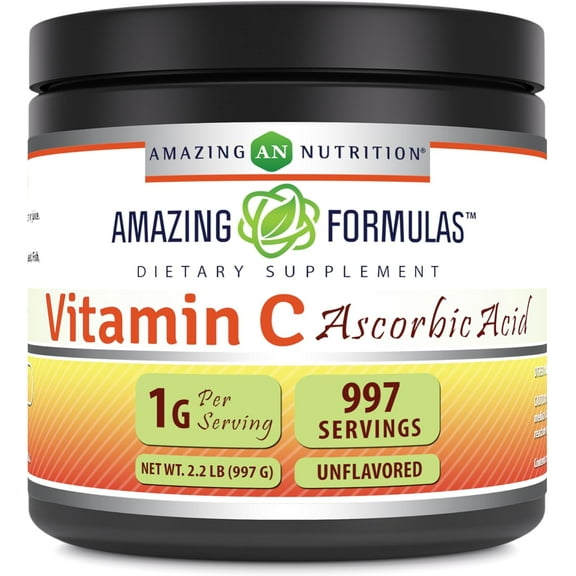 Amazing Formulas Vitamin C (Ascorbic Acid) 34 Oz Powder Supplement | 1 Gram Per Serving | 997 Servings | Non-GMO | Gluten Free | Made in USA