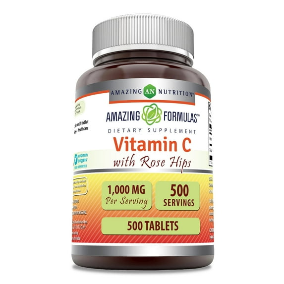 Amazing Formulas Vitamin C with Rose HIPS 1000 Mg 500 Tablets | Non-GMO | Gluten Free | Made in USA