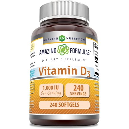 Amazing Formulas Vitamin D3 1000 IU 240 Softgels Supplement | Non-GMO | Gluten Free | Made in USA