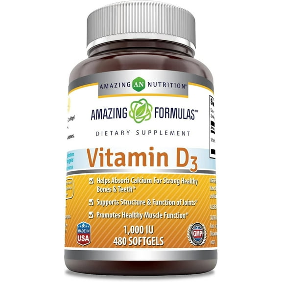 Amazing Formulas Vitamin D3 1000 IU, cholecalciferol Softgels 480 Count