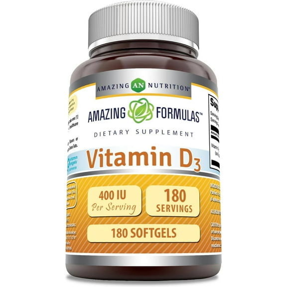 Amazing Formulas Vitamin D3 400 IU 180 Softgels Supplement | Non-GMO | Gluten Free | Made in USA
