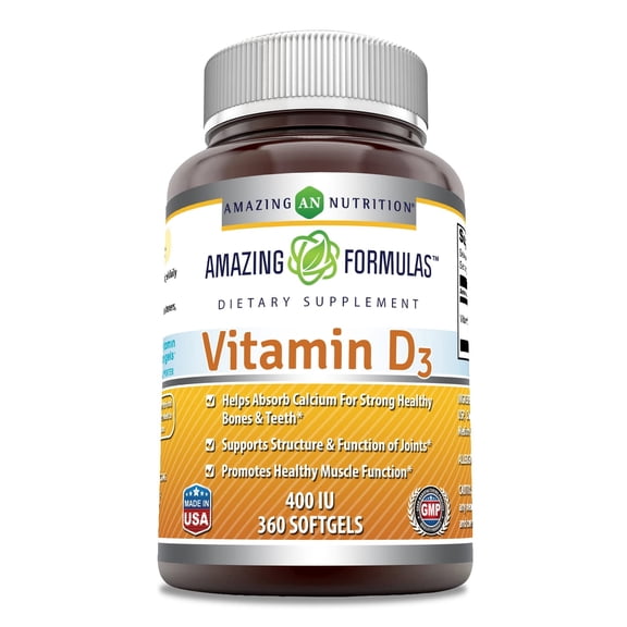 Amazing Formulas Vitamin D3 Cholecalciferol 400 IU 360 Softgels Supplement | Non-GMO | Gluten-Free | Made in USA