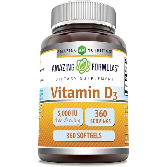 Amazing Formulas Vitamin D3 cholecalciferol 5000 IU 360 Softgels Supplement | Non-GMO | Gluten Free