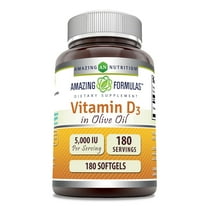 Amazing Formulas  Vitamin D3 in Olive Oil  5000  IU 180 Softgels Supplement | Non-GMO | Gluten Free | Made in USA