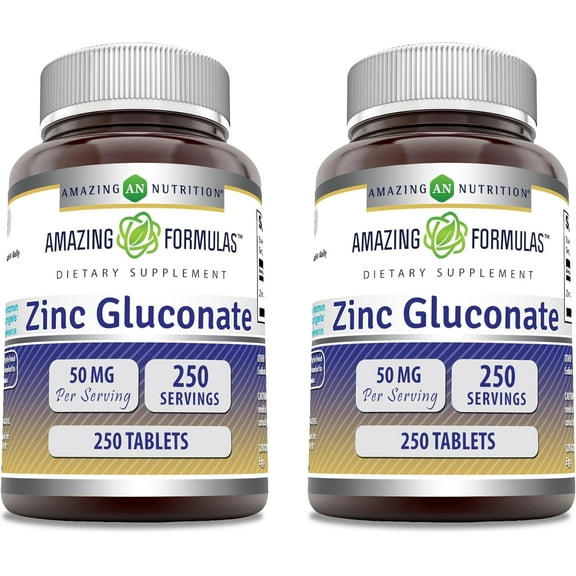 Amazing Formulas Zinc Gluconate - 50 mg 250 Tablets (Non-GMO, Gluten Free) - Pack of 2