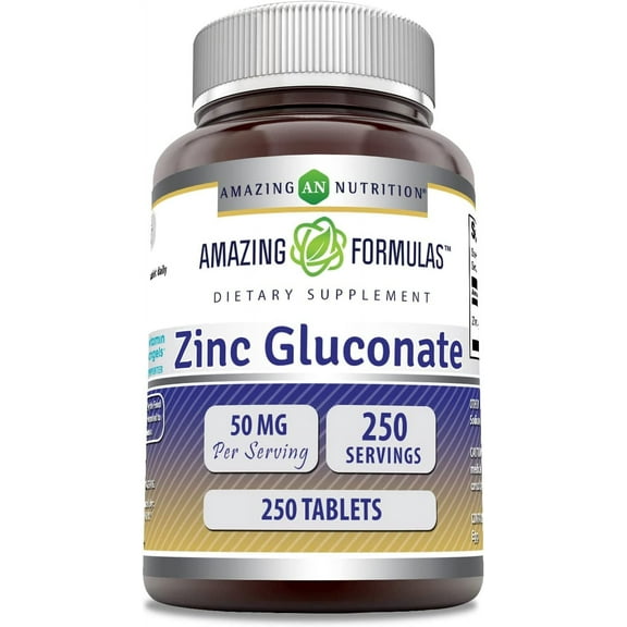 Amazing Formulas Zinc Gluconate 50Mg Per Serving 250 Tablets Supplement | Non-GMO | Gluten-Free | Made in USA