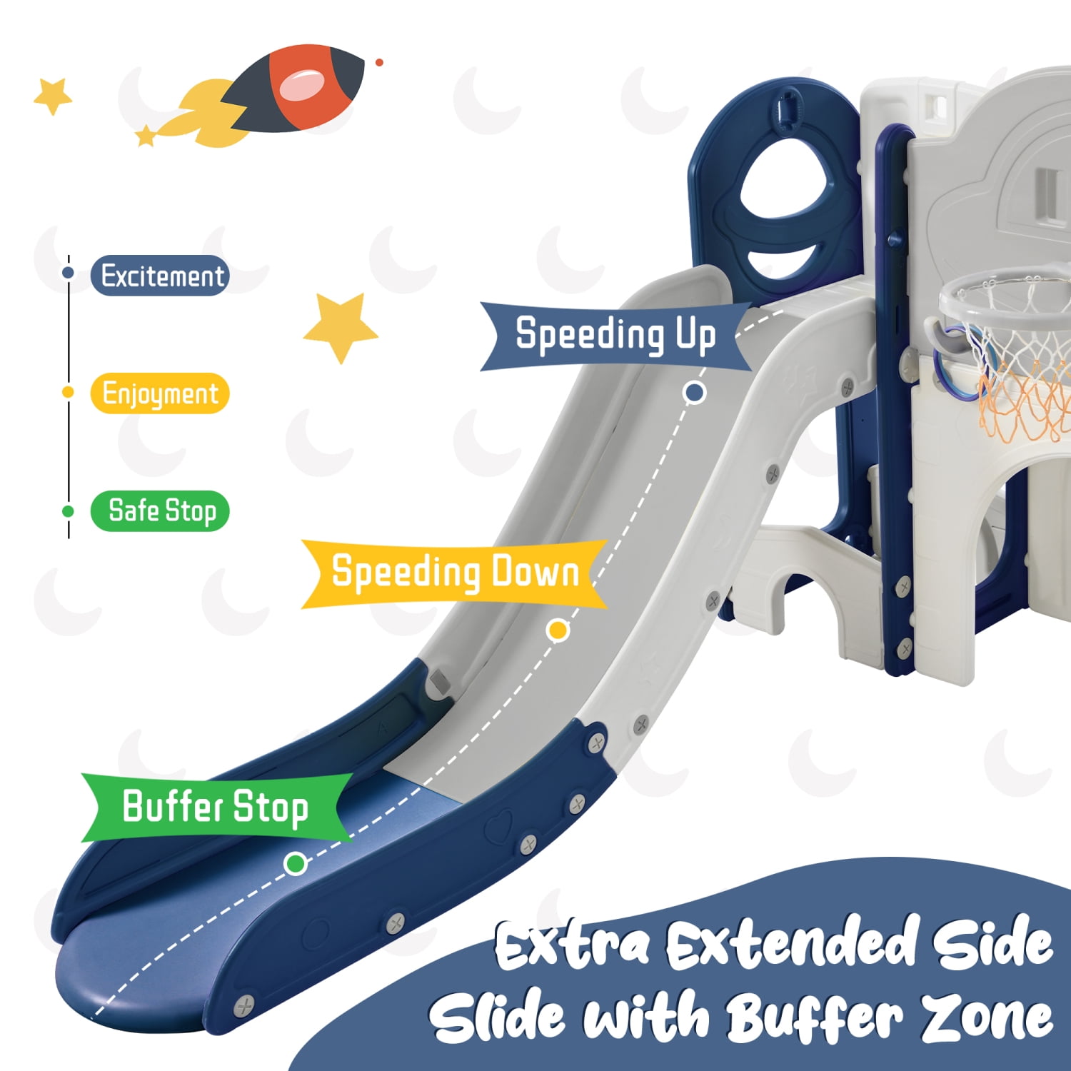 Amazing Freestanding Spaceship 9 in 1 Kids Slide Playset Structure with