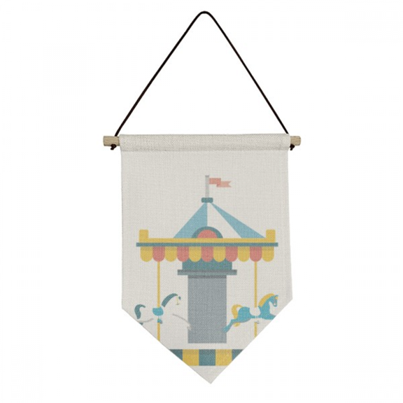 Amazing Funny Park Carousel Illustration Canvas Flag Hanging Wall Art Decor Banner