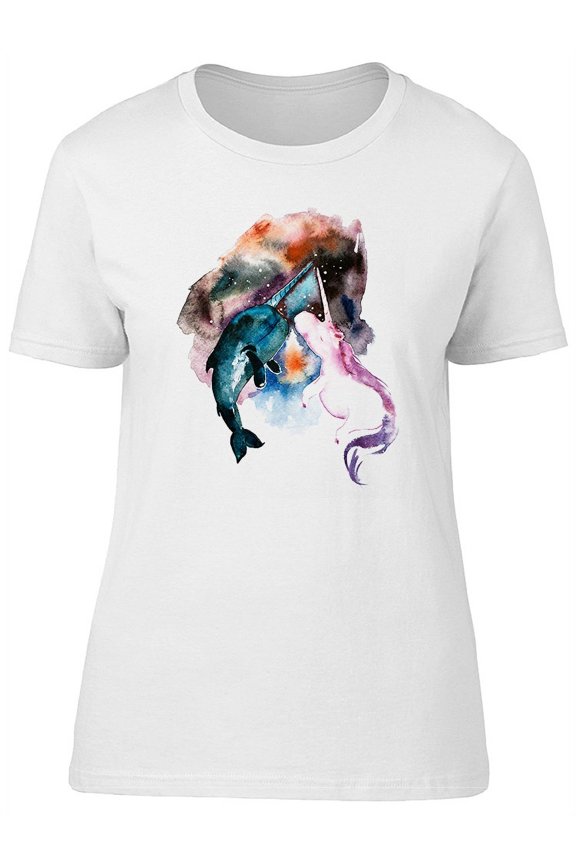 Amazing Galaxy Narwhal & Unicorn T-Shirt Women -Image by Shutterstock, Female Small