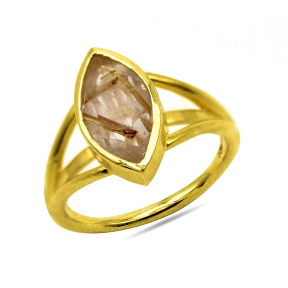 PILWALS Solitaire Golden  Rutile Engagement Ring 925 Sterling, Gift for love