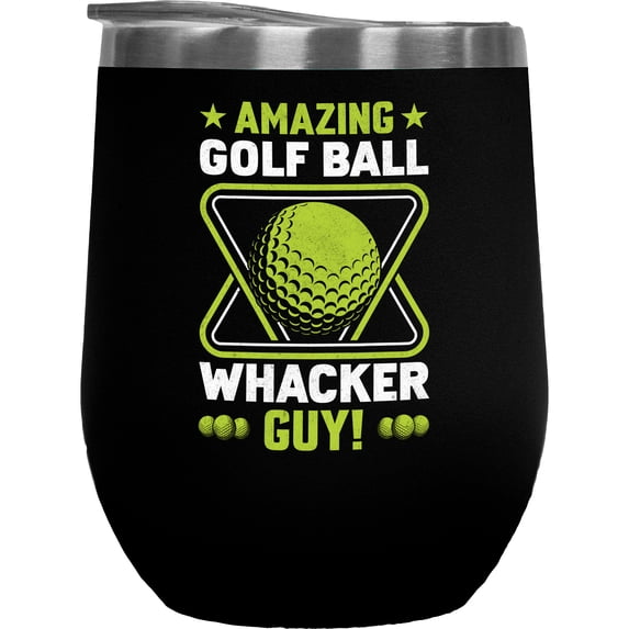 Amazing Golf Ball Whacker Guy, Golf Player, Golfing or Golfer Themed Merch Gift, Black 12oz Insulated Wine Tumbler